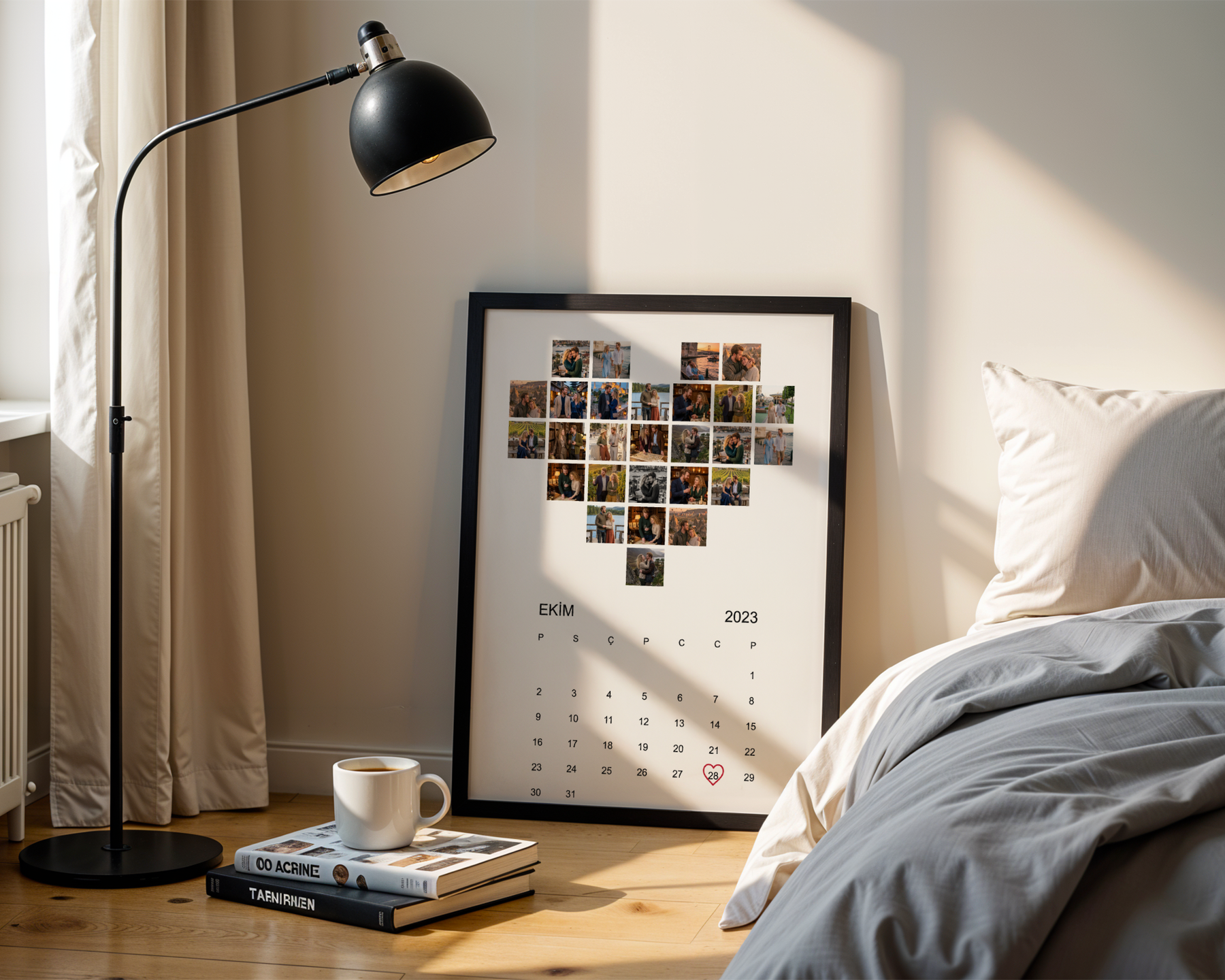 Fotoğraflı ve Tarihli Kalp Şeklinde Kişiye Özel Poster Tablo